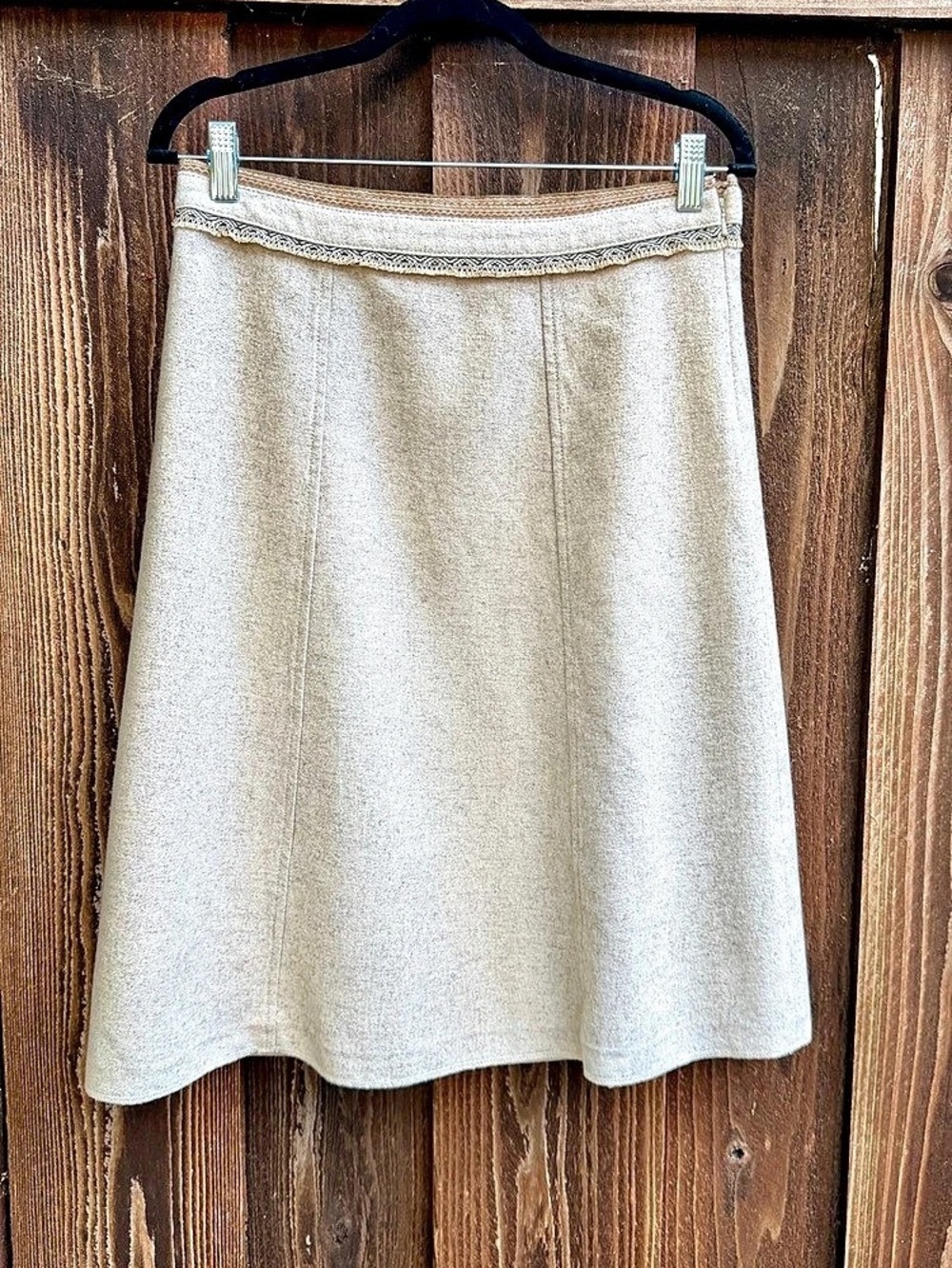 Gap Wool Blend A-Line Knee Skirt Folk Fringe Trim Waistband Lined Boho